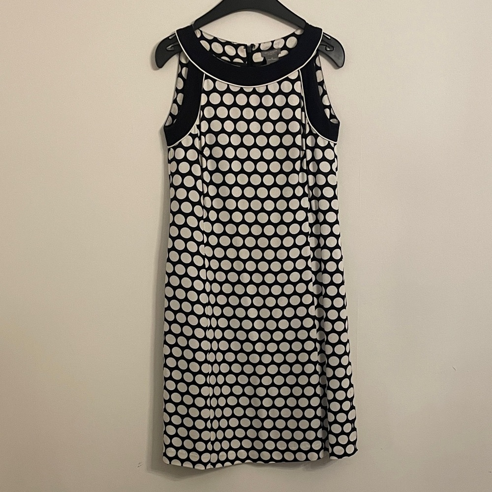 Ann Taylor Navy Blue and White Polka Dot Sleeveless Dress